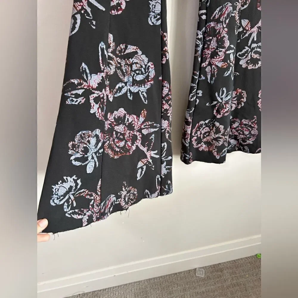 Free People Born To Be Wild Black Combo Stretch Ponte Bell Bottom - Picture 12 of 13